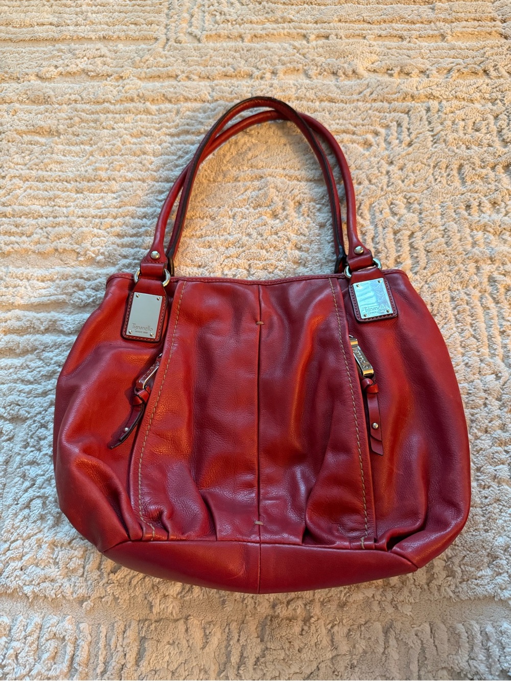 Tignanello Red Leather Tote Shoulder Bag